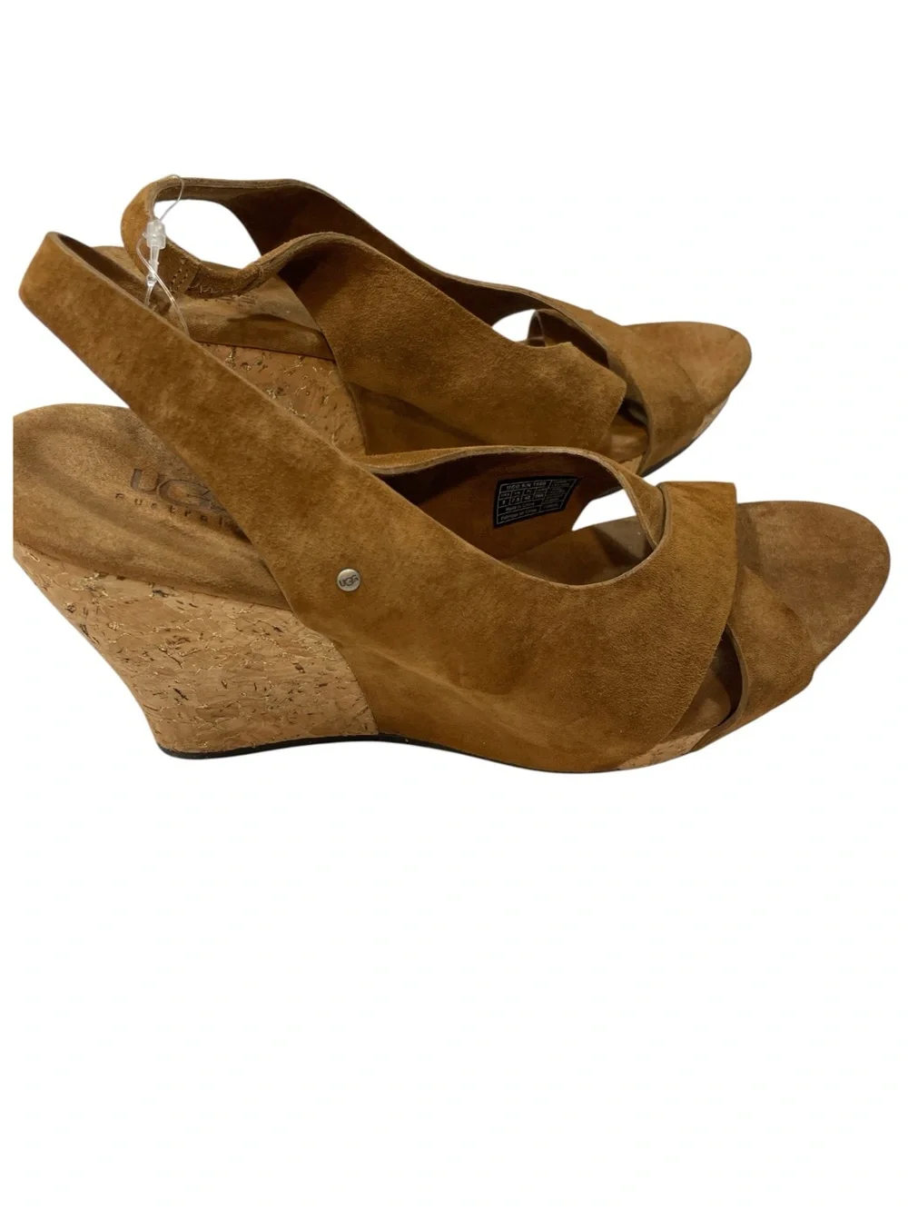 UGG Tan Suede Cork  Hazel Wedge Slingback Sandals in size 9